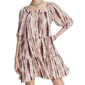 Violet Romance 4 square neck tiered mini smock dress back bow D4 3332